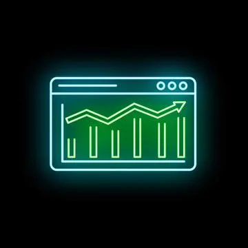 Browser window displaying neon growing business chart Stock Illustration