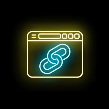 Browser window displaying neon hyperlink chain icon 库存插图
