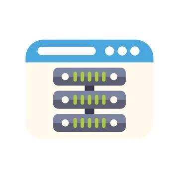 Browser window displaying server racks for web hosting 스톡 일러스트