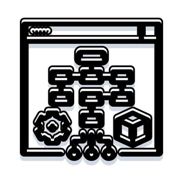 Browser window displaying structured data and software architecture Stockillustratie