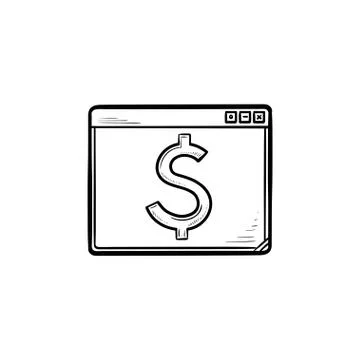 Browser window with dollar sign hand drawn outline doodle icon. Stock Illustration