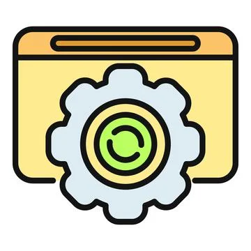 Browser window with gear icon representing website settings Stock Illustration