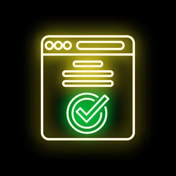 Browser window with glowing neon check mark validation 库存插图