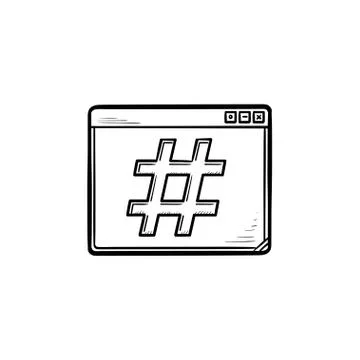 Browser window with hashtag hand drawn outline doodle icon. Stock Illustration