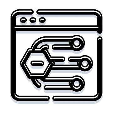 Browser window with hexagon connecting to network data Illustrazione stock