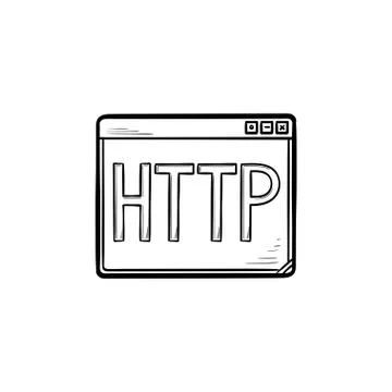 Browser window with http text hand drawn outline doodle icon. Ilustración de archivo