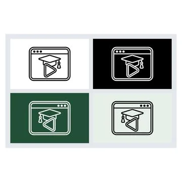 Browser window icon featuring a graduation cap and a play button symbol Stock Illustration