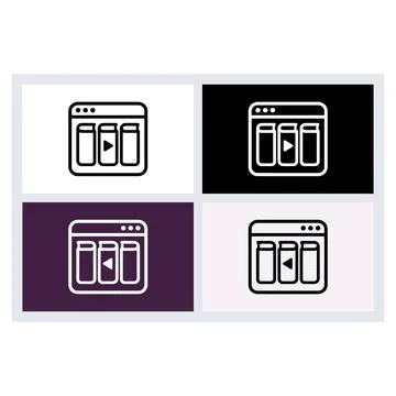 Browser window icons featuring a row of books with a play button symbol Stock Illustration