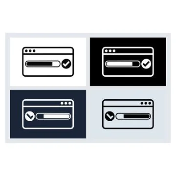 Browser window icons with progress bars and check marks in four variations Stock Illustration