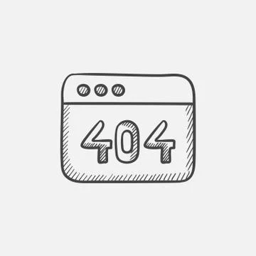 Browser window with the inscription 404 error sketch icon Illustrazione stock