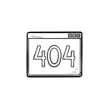 Browser window with inscription 404 error hand drawn outline doodle icon. Stock-Illustration
