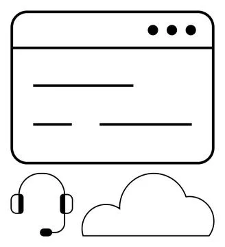 Browser Window Interface with Headset and Cloud Icons Suggesting Online Stock Illustration