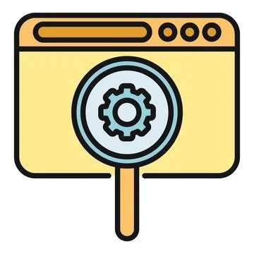 Browser window with magnifying glass and gear icon 库存插图
