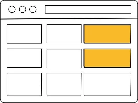 Browser window mockup with grid layout and yellow highlighted sections. Stock Illustration