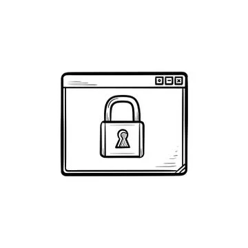 Browser window with padlock hand drawn outline doodle icon. Stock Illustration