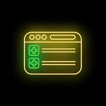 Browser window with plus signs neon icon Illustrazione stock
