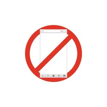 Browser window in Prohibition sign. Browser banned. Prohibited ban stop symbol. Stock Illustration