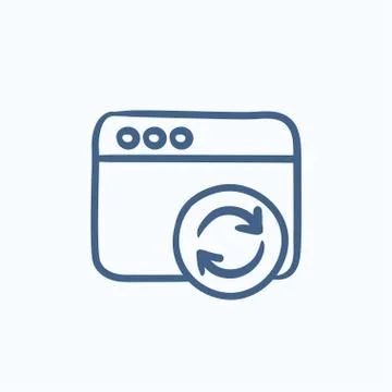 Browser window with refresh sign sketch icon Illustrazione stock