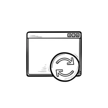 Browser window with restart button hand drawn outline doodle icon. Stock Illustration