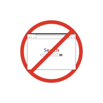 Browser window with search in prohibition sign. Browser banned. Prohibited ban Stock Illustration