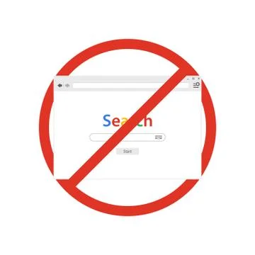 Browser window with search in prohibition sign. Browser banned. Prohibited ban Stock Illustration