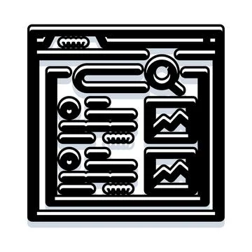 Browser window searching displaying data and interface elements Illustrazione stock