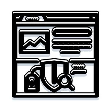 Browser window with shield and magnifying glass protecting data Illustrazione stock