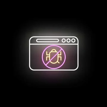 Browser window showing bug protection neon icon 库存插图