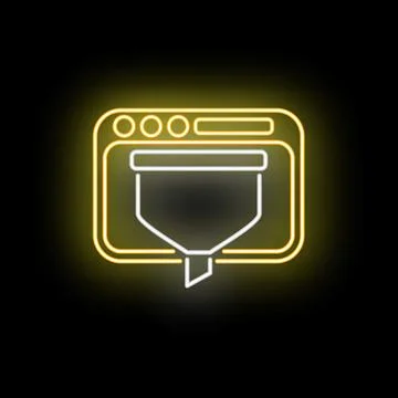 Browser window showing conversion funnel neon icon Illustrazione stock