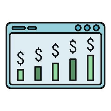 Browser window showing financial growth bar chart and dollar signs Stock Illustration