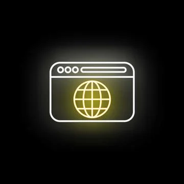 Browser window showing global internet network neon icon Stock Illustration