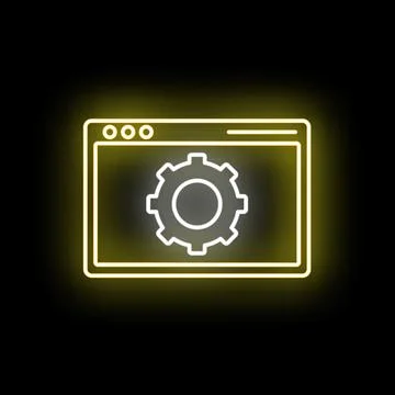 Browser window showing glowing neon settings icon Illustrazione stock