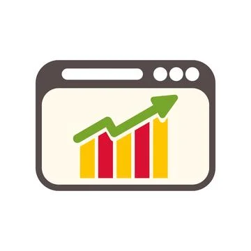 Browser window showing growing bar chart and arrow Stock Illustration