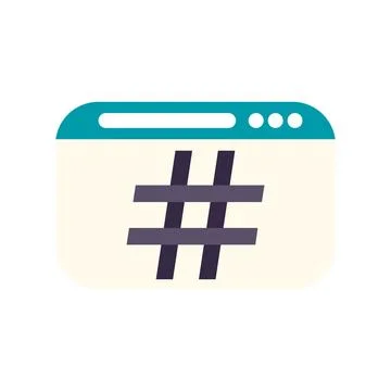 Browser window showing hashtag symbol for social media Illustrazione stock