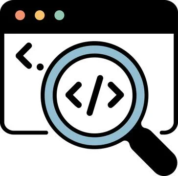 Browser window showing html code with magnifier Illustrazione stock