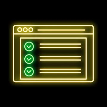 Browser window showing neon checklist tasks complete 스톡 일러스트