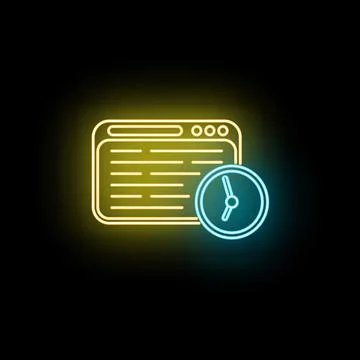 Browser window showing neon clock timer icon Illustrazione stock