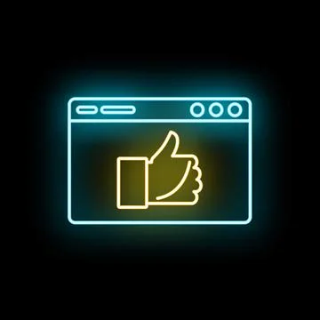Browser window showing neon thumbs up like icon 스톡 일러스트