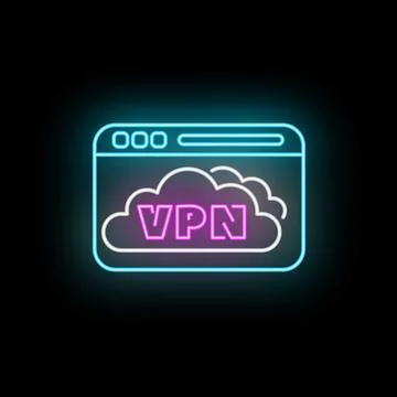 Browser window showing vpn cloud neon glow Stock Illustration