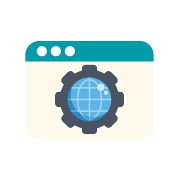 Browser window showing website global settings configuration gear イラスト素材
