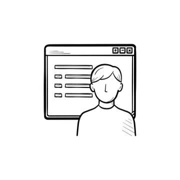 Browser window with social network webpage hand drawn outline doodle icon. Stock Illustration