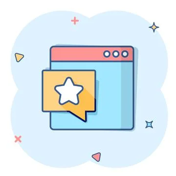 Browser window with star icon in comic style. Wish list cartoon vector illust Illustrazione stock