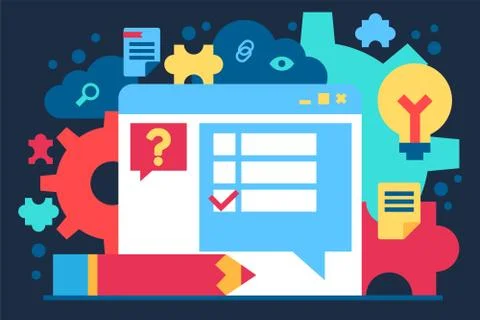 Browser Window with Test Items Question Banner Illustrazione stock