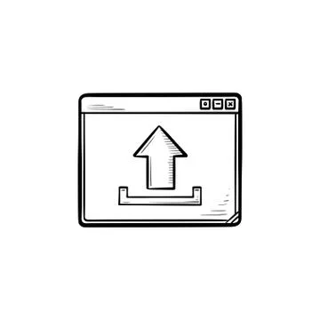 Browser window with upload sign hand drawn outline doodle icon. Stock Illustration