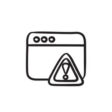 Browser window with warning sign sketch icon 스톡 일러스트