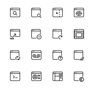 Browser windows and applications. Set outline icon EPS 10 vector format. Tran Stock Illustration