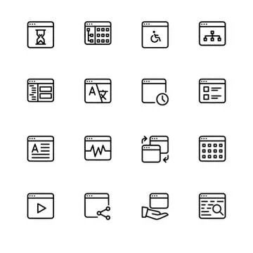 Browser windows and applications. Set outline icon EPS 10 vector format. Tran Stock Illustration