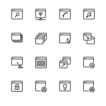 Browser windows and applications. Set outline icon EPS 10 vector format. Tran Stock Illustration