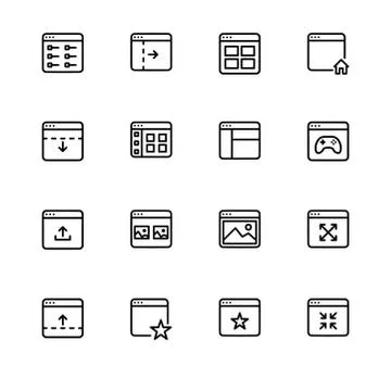 Browser windows and applications. Set outline icon EPS 10 vector format. Tran Stock Illustration