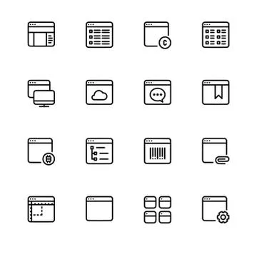 Browser windows and applications. Set outline icon EPS 10 vector format. Tran Illustrazione stock